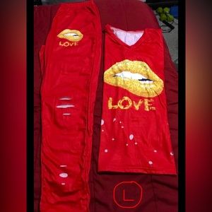 Red 2 piece Pants set